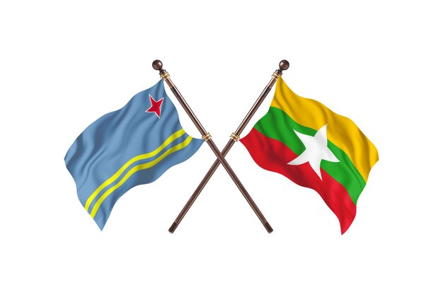 Aruba contre la Birmanie deux pays drapeaux fond