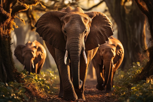 Arusha Tanzanie la réserve de chasse de Tarangire avec des éléphants et des baobabs générative IA