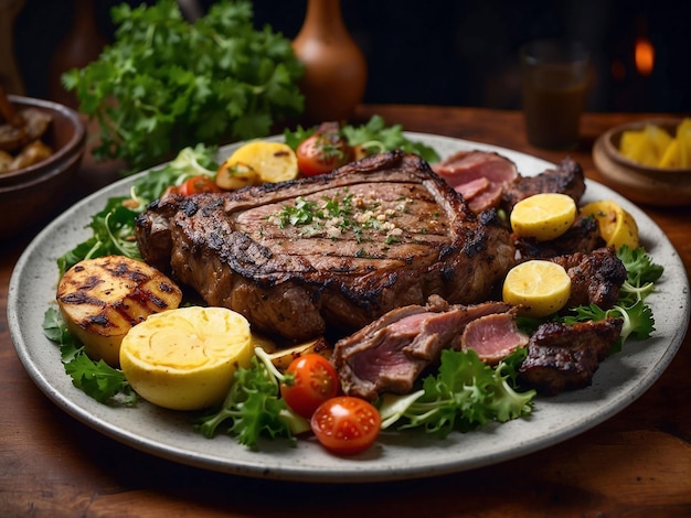 Asado grillé avec des légumes verts mélangés