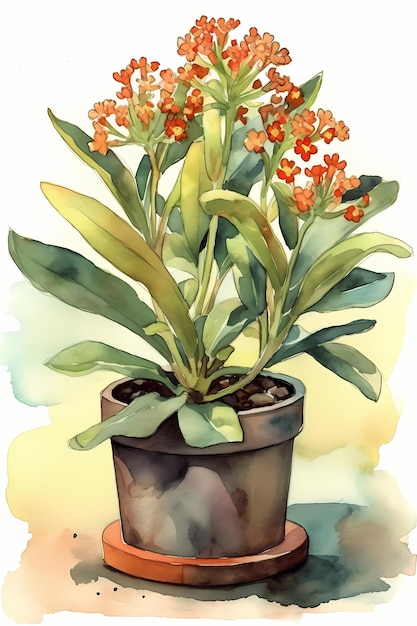 Photo asclepias in pot aquarelle art print pour décoration murale botanique et naturelle ai générative