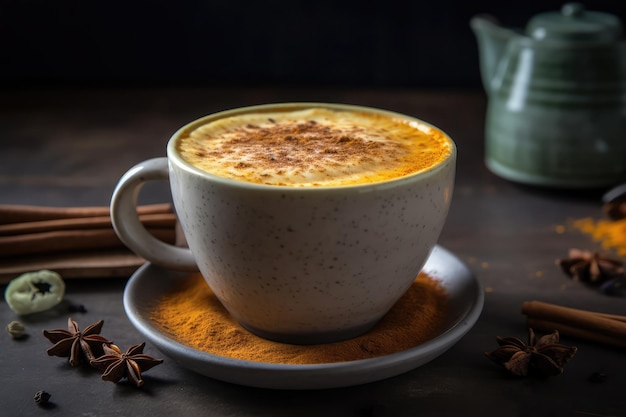 Ashwagandha Tea Latte à la cannelle et au curcuma Generative AI