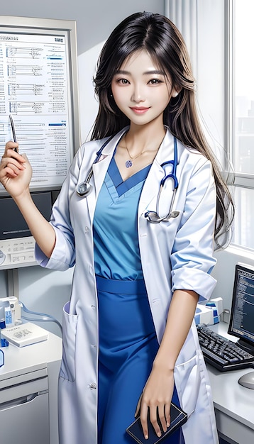 Asiatique belle étudiante en médecine femme médecin sourire visage