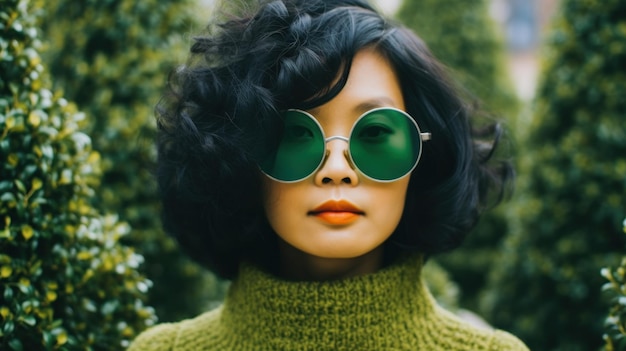 Une Asiatique avec de grandes lunettes.