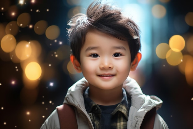 Asiatique Japonais Chinois Coréen Thaï Indonésien enfant sourire loohing à la caméra mignon joli beau bébé heureux enfant en bas âge étudiant enfant d'âge préscolaire