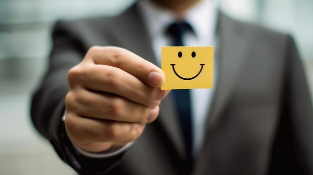 L'Asie un homme en costume brandissant une carte avec un smiley sur businessman holding up un smiley Ge