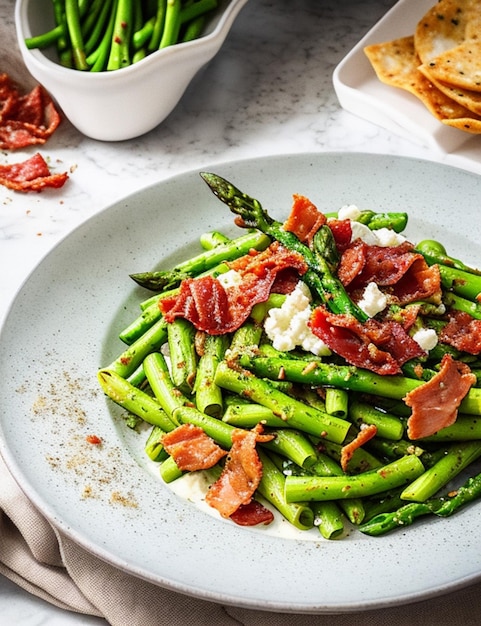 Asperges épicées au pesto et pâtes à la ricotta avec prosciutto croustillant