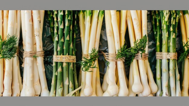 Photo des asperges et des poires fraîches exposées sur un marché local