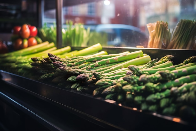 Asperges vertes fraîches sur le comptoir de l'épicerie Generative AI