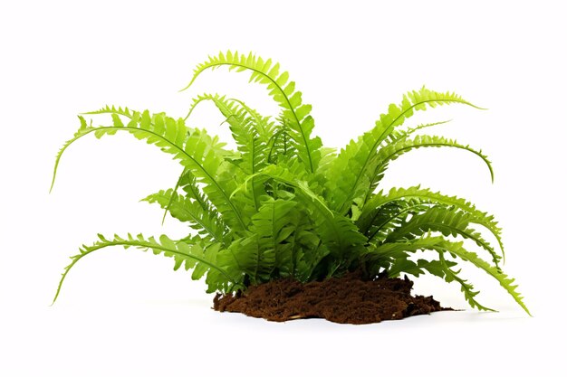 Un Asplenium nidus à fronde lisse, parfait pour les jardins intérieurs, se tient seul sur un fond blanc