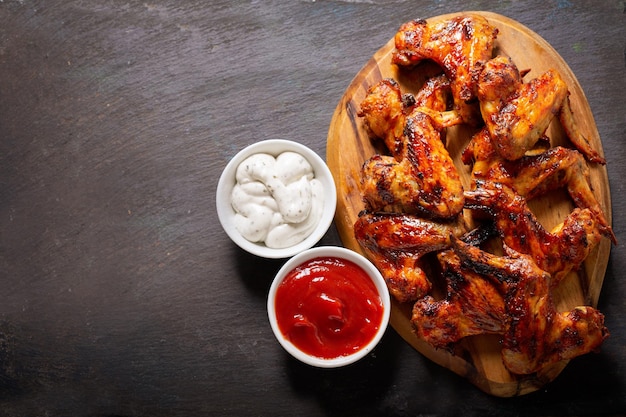 Assiette d'ailes de poulet grillées vue de dessus