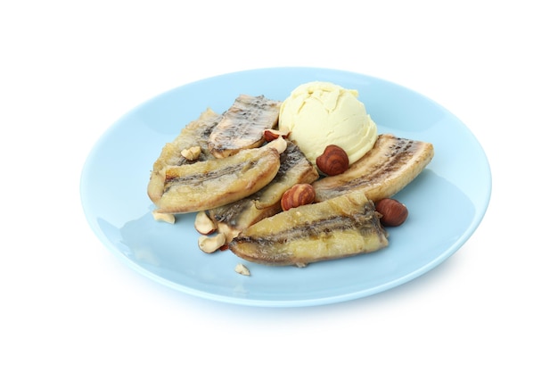 Assiette avec banane grillée isolé sur fond blanc