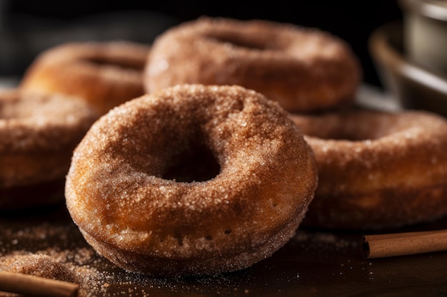 Une assiette de beignets à la cannelle sur le dessus