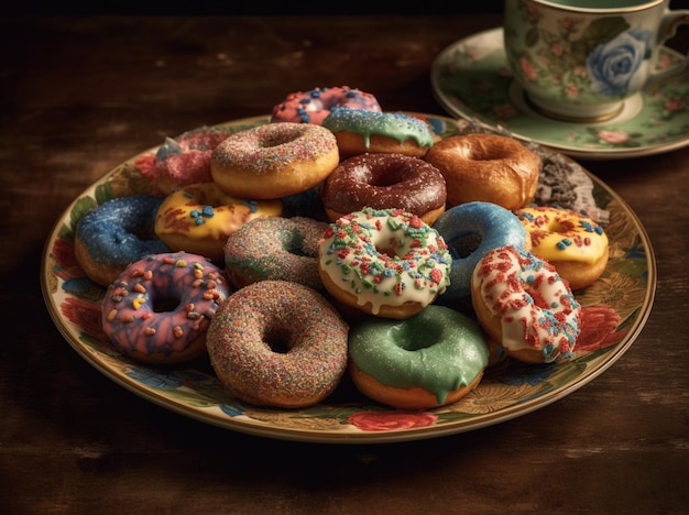 Une assiette de beignets avec des pépites de couleurs différentes dessus