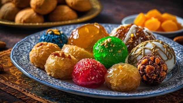 Une assiette de biscuits colorés avec des dessins intricats