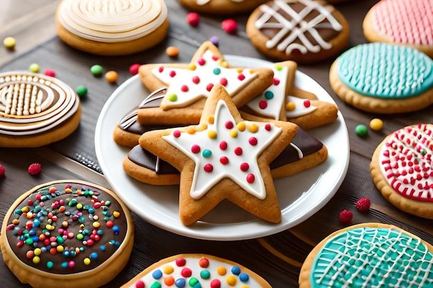 Une assiette de biscuits avec une étoile dessus