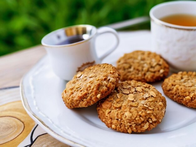 Photo une assiette de biscuits et une tasse de thé et une taste de thé