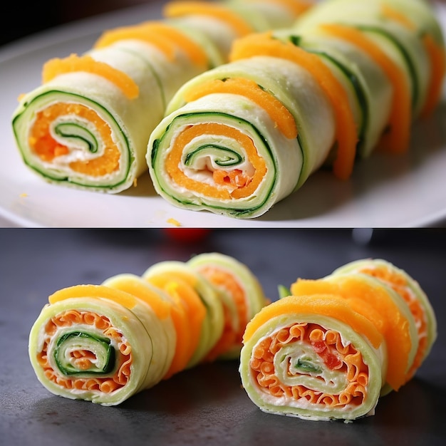 Photo une assiette blanche avec un aliment vert et orange dessus