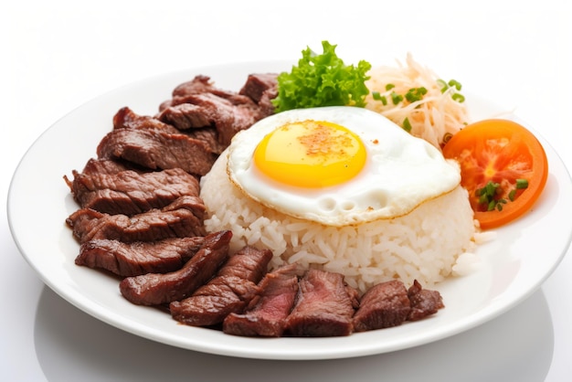 Une assiette blanche garnie de riz et de viande Image générative AI Nourriture philippine Nourriture philippine