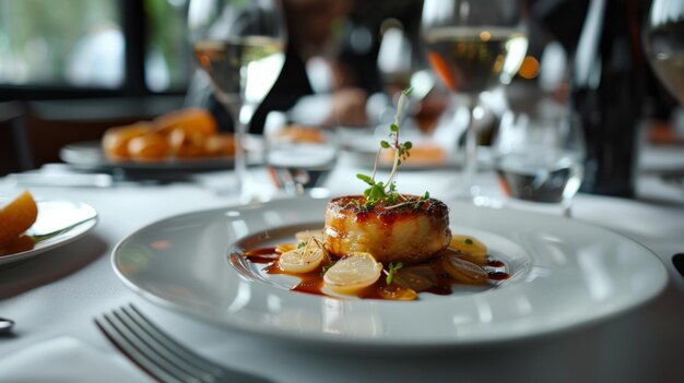 Photo une assiette blanche présentant divers plats de nourriture français sur une table