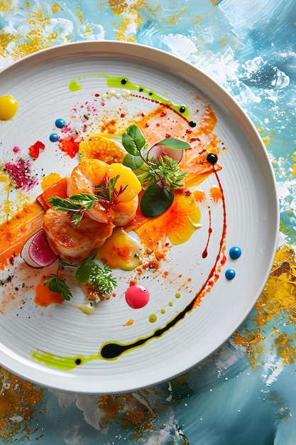 une assiette blanche surmontée de nourriture sur le dessus d'une table