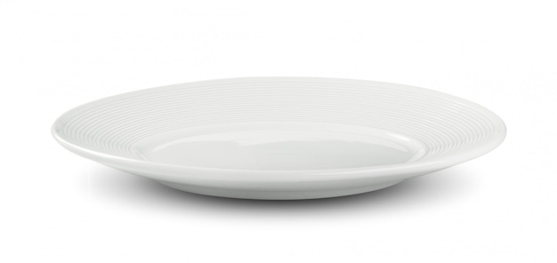 Assiette blanche vide sur espace blanc