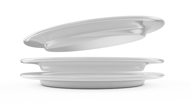 Assiette blanche vide sur servi, rendu 3D, isolé