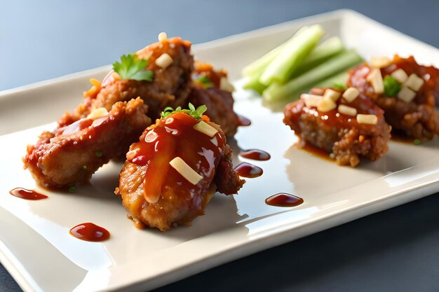 Une assiette de boulettes de poulet avec une sauce dessus