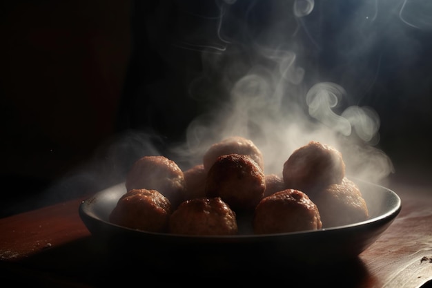 Photo une assiette de boulettes de viande avec un fond fumé