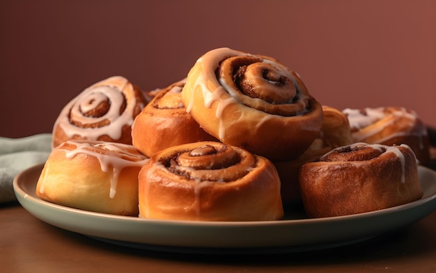 Une assiette de brioches à la cannelle