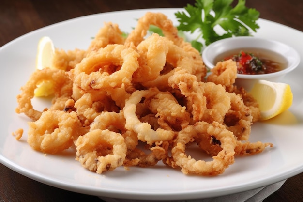 Photo une assiette de calamars frits