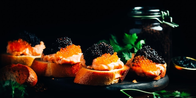 Une assiette de caviar sur un toast