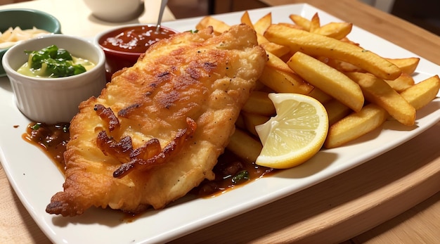 une assiette de chips de poisson parfaites