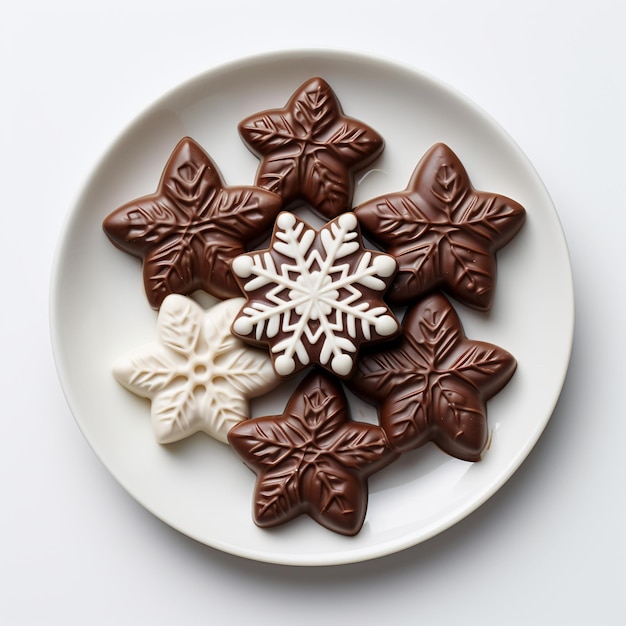 assiette de chocolat de Noël en forme de bonhomme de neige multiple AI Génératif