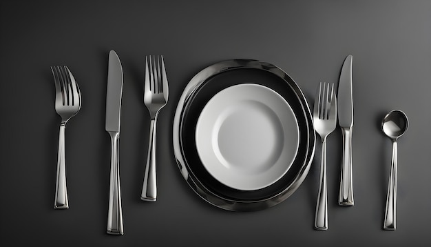 une assiette avec un couteau et une fourchette à côté d'une assiette with a knife and fork