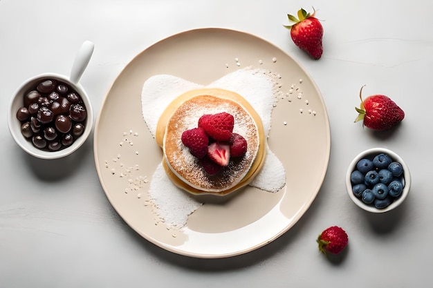 Une assiette de crêpes aux baies et un bol de myrtilles