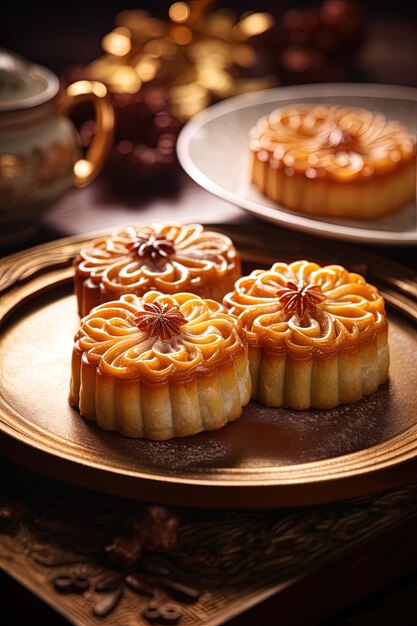 une assiette de cupcakes avec une assiette des biscuits dessus