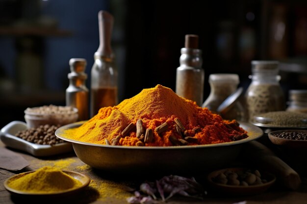 une assiette de curry rouge avec des épices dessus