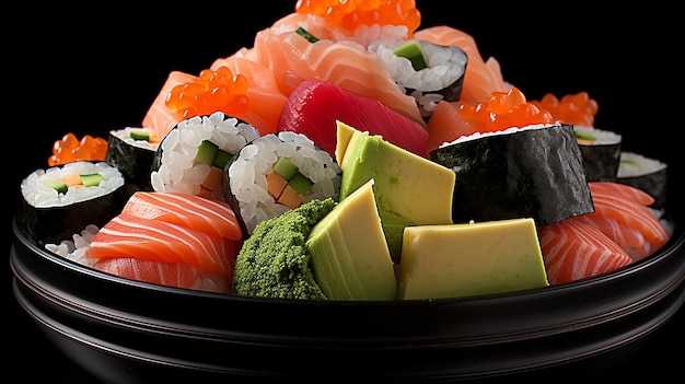 Photo _assiette_de_rouleaux_de_sushi_colorés_et_rafraichissants_remplis