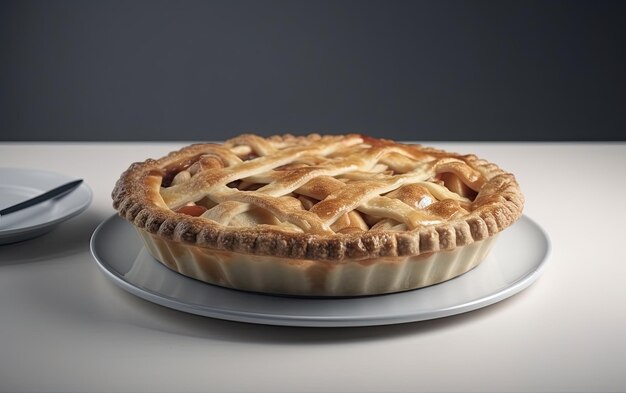 Une assiette de délicieuse tarte aux pommes sur un fond blanc photo de nourriture professionnelle ai générée