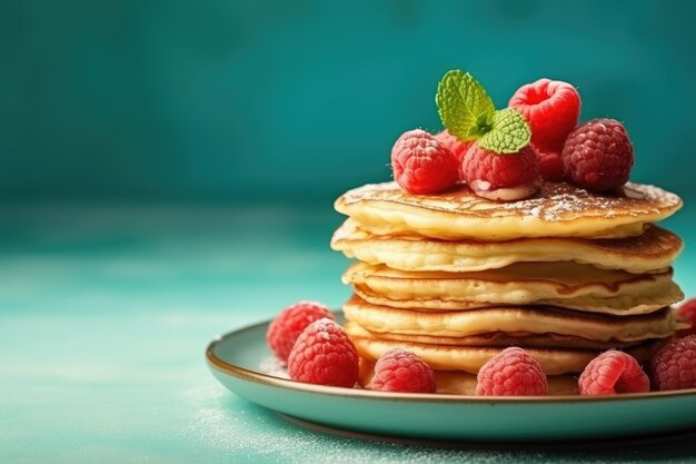 Assiette avec de délicieuses crêpes ou crêpes sur la table de la cuisine AI Generative