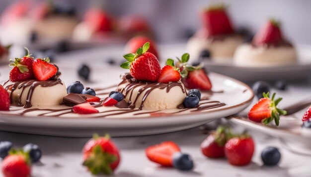 une assiette de desserts avec des baies et du chocolat