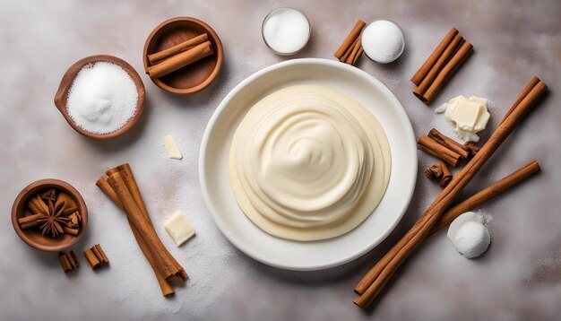 Photo une assiette de desserts comprenant des bâtons de cannelle et des cuillères