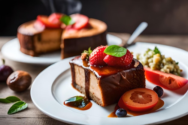 une assiette de desserts avec des fraises et un bol de nourriture dessus.