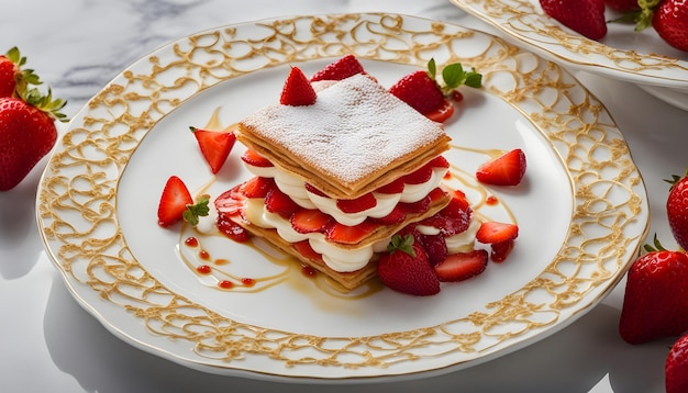 une assiette de desserts avec des fraises et de la crème