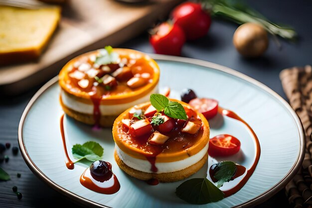 une assiette de desserts avec des fraises et de la crème.