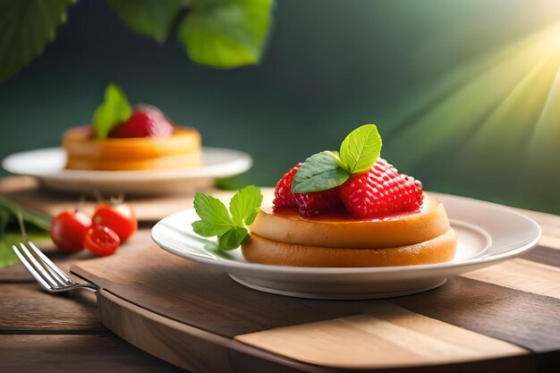 Une assiette de desserts avec des framboises sur le dessus