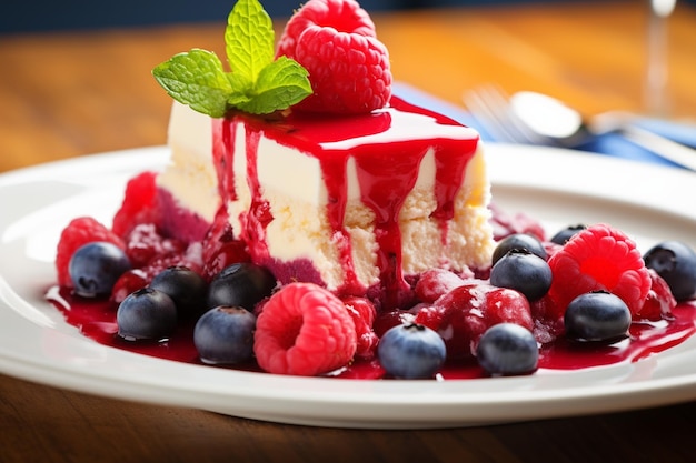 Une assiette de desserts gourmets de framboises, de bleuets et de fraises générés