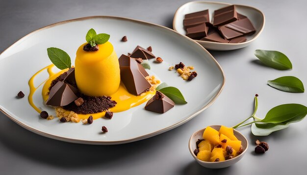 une assiette de desserts avec quelques petits bols de chocolat