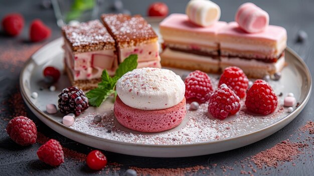 Photo assiette avec différents gâteaux marshmallows desserts