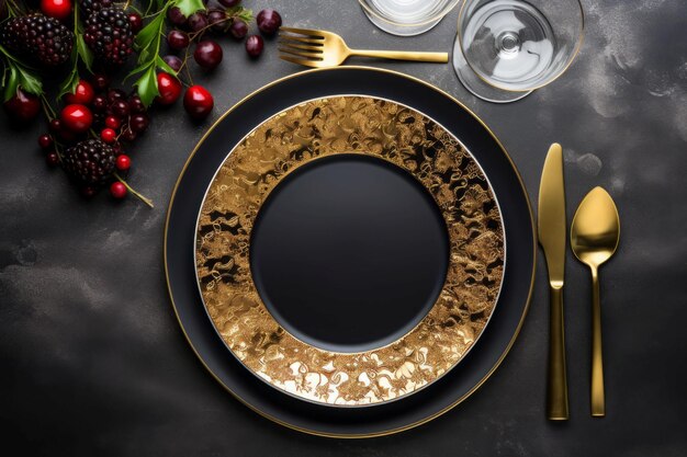 Assiette dorée de Noël Décorative festive Generate Ai